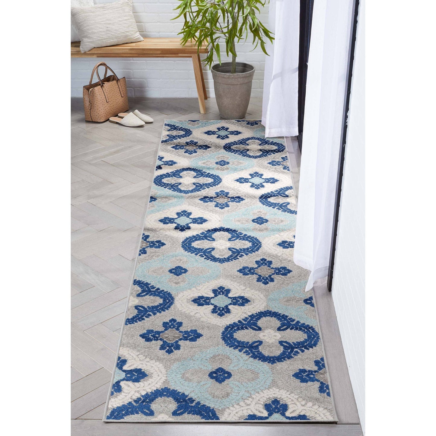 Loewy Modern Geometric Indoor/Outdoor Blue High-Low Rug