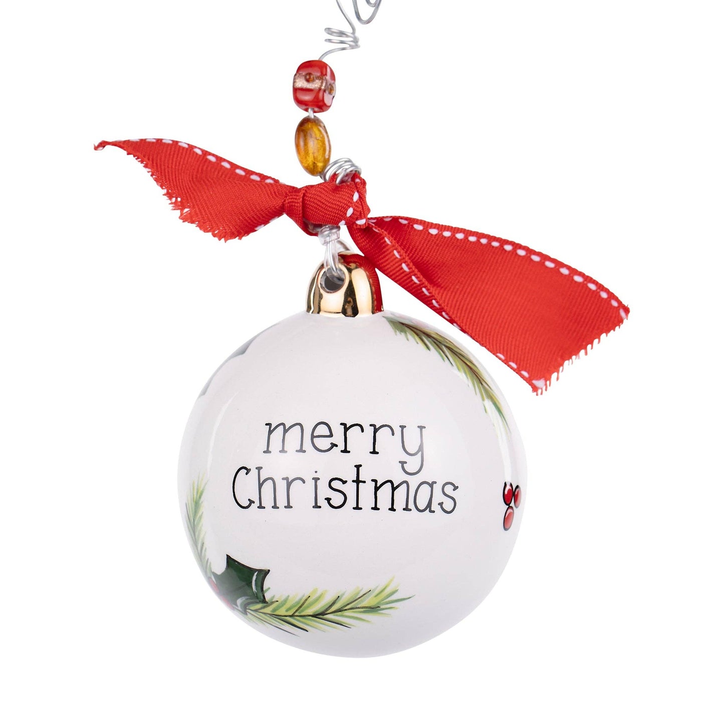 Merry Christmas Red Bird Branches Holiday Ornament