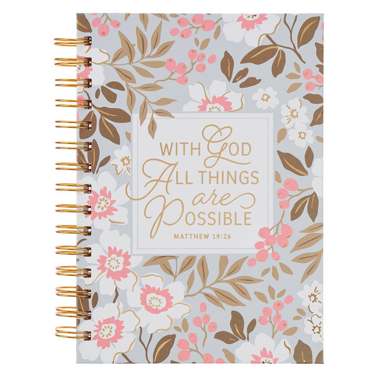 White Floral With God All Things Journal