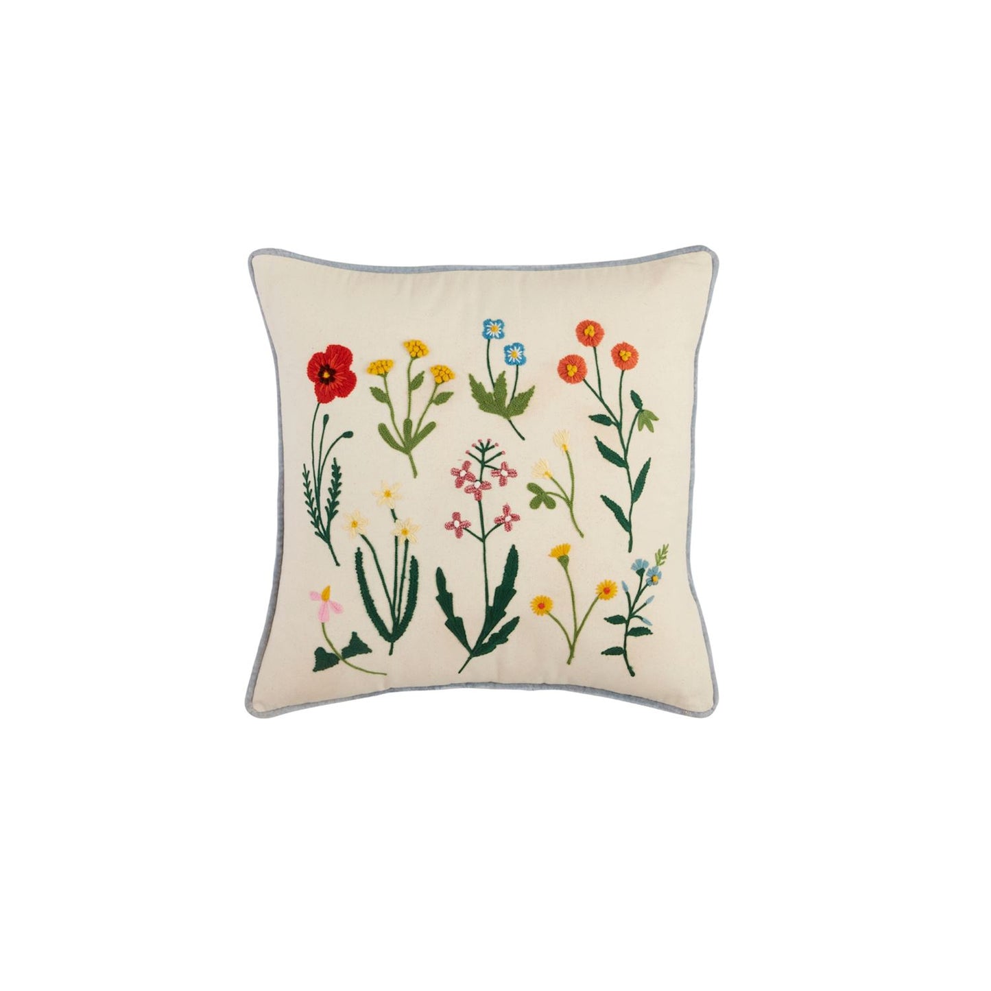 Square Botanic Stem Embroidered Pillow