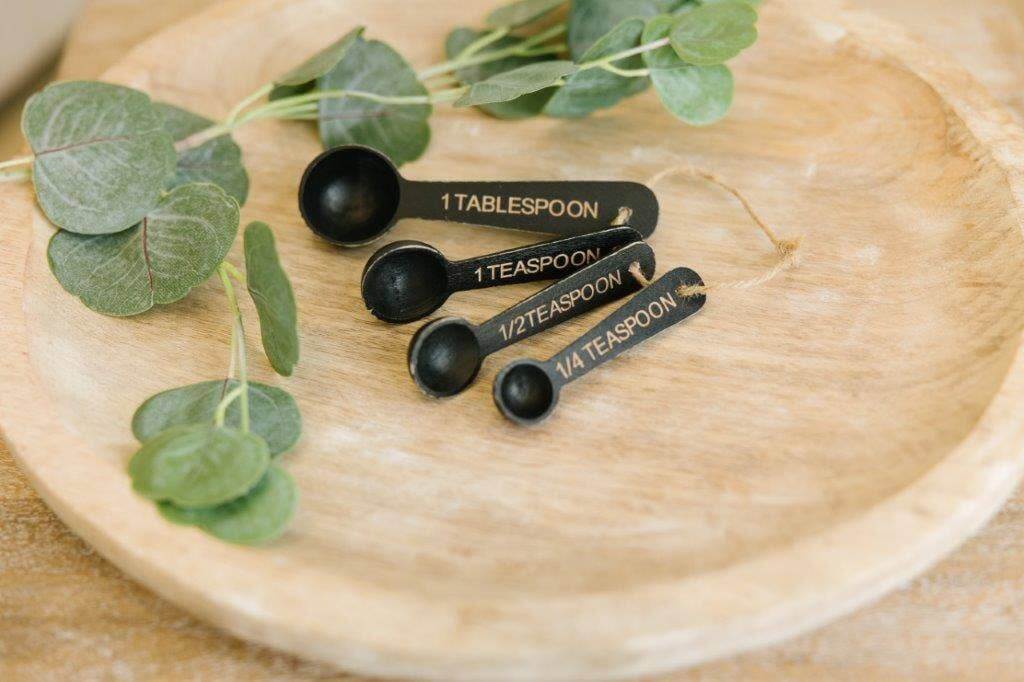 Set of 4 Decorative Black Wood Measuring Spoons