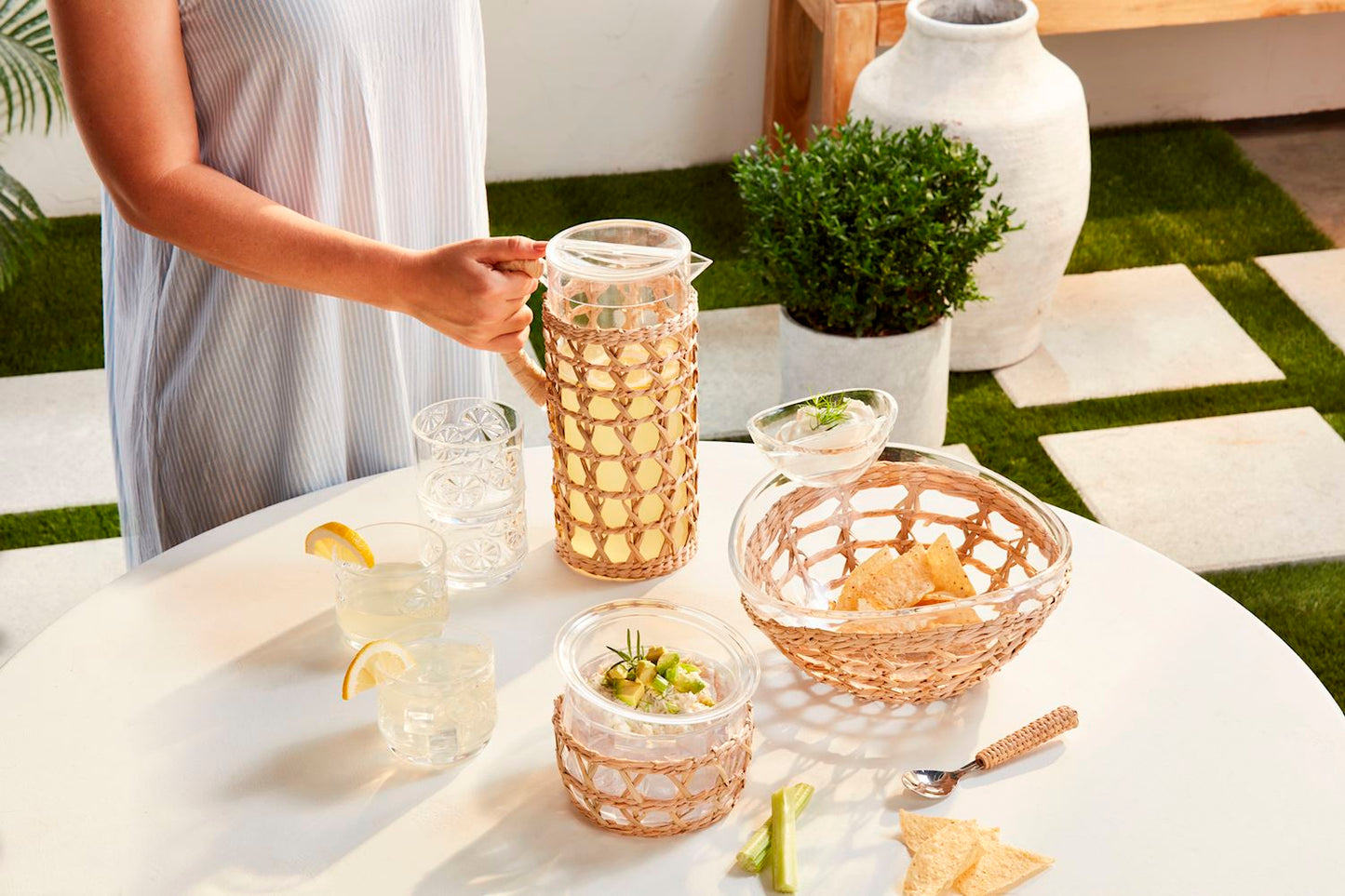 Woven Acrylic Pitcher & Glass Set