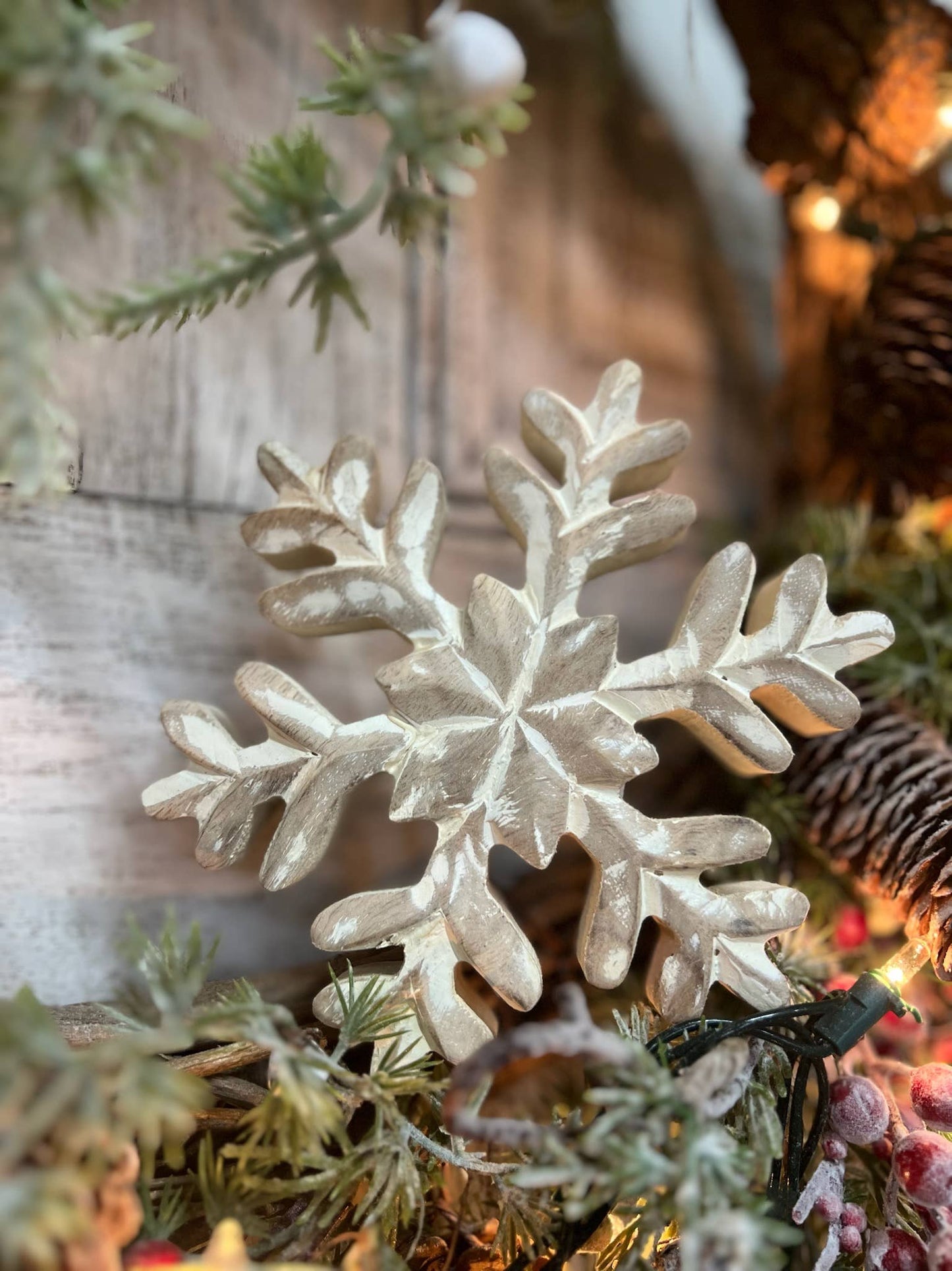 Whitewashed Wooden Snowflake