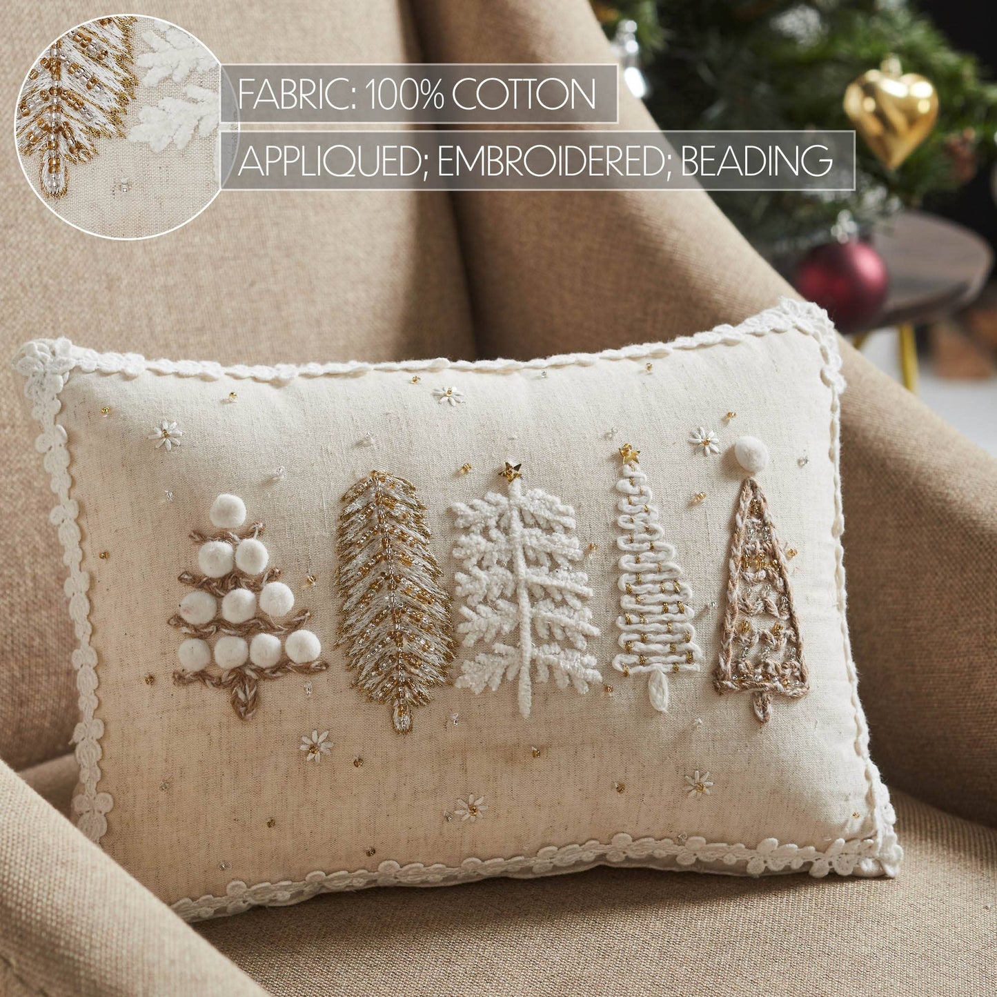 Christmas Trees White Pillow 14x10