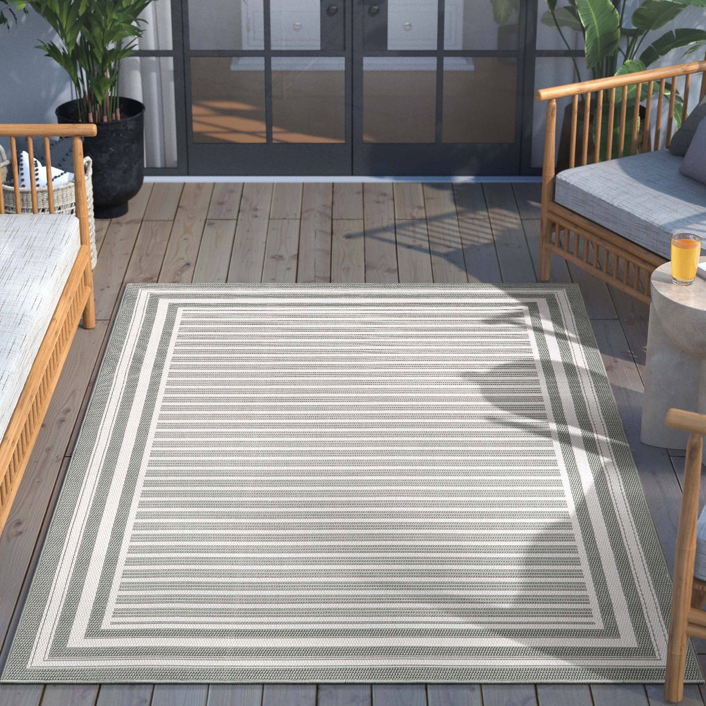 Frankie Modern Stripes Indoor/Outdoor Green Textured Rug