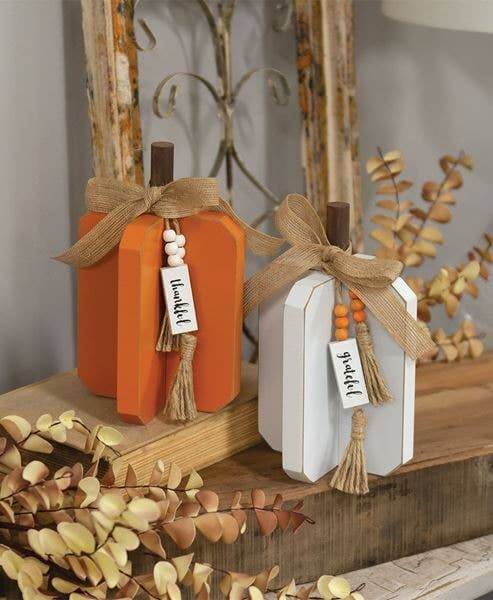 Small Fall Words Charm Wooden Interlocking Pumpkins