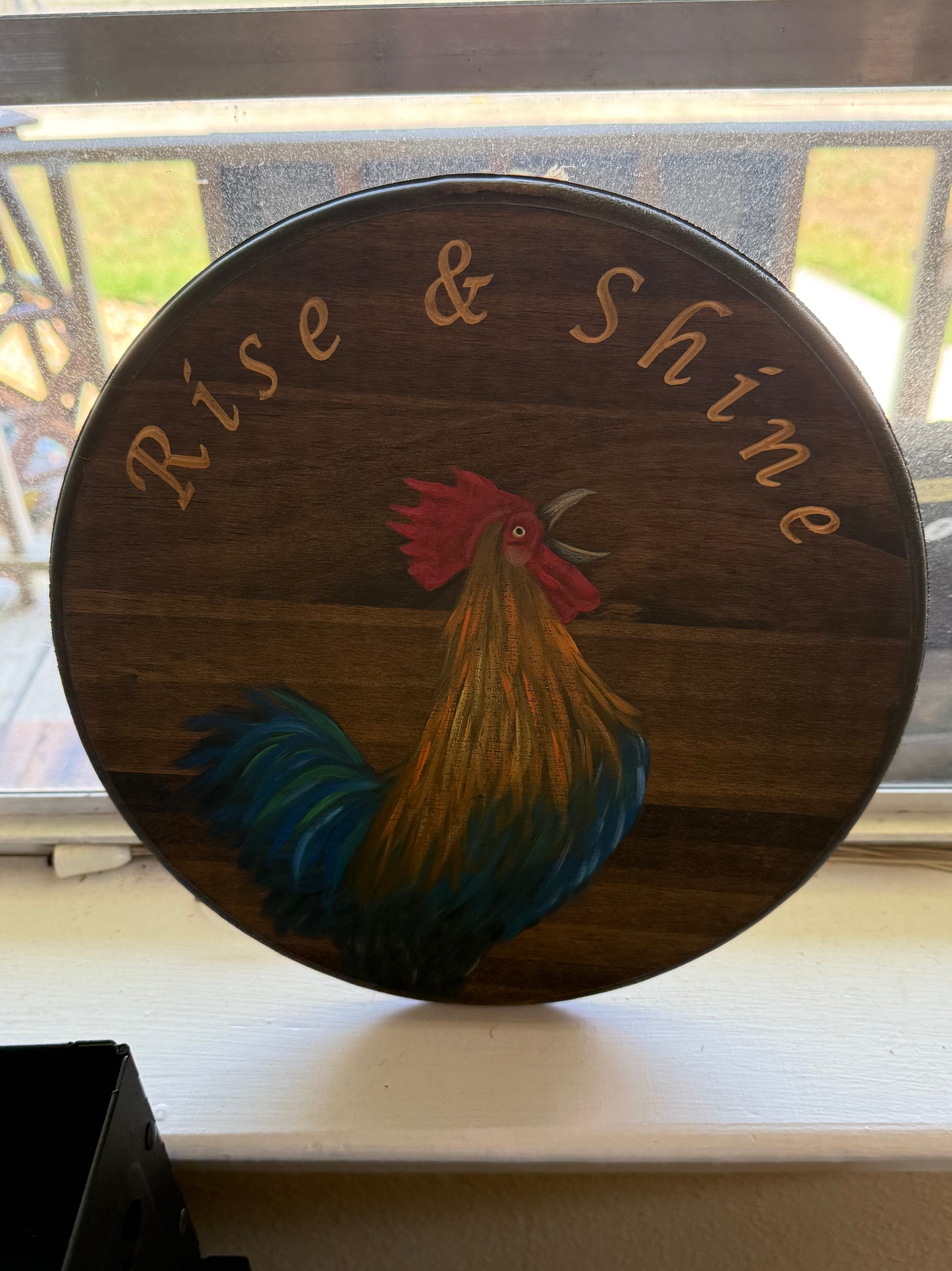 Carved Rooster Rise & Shine Sign