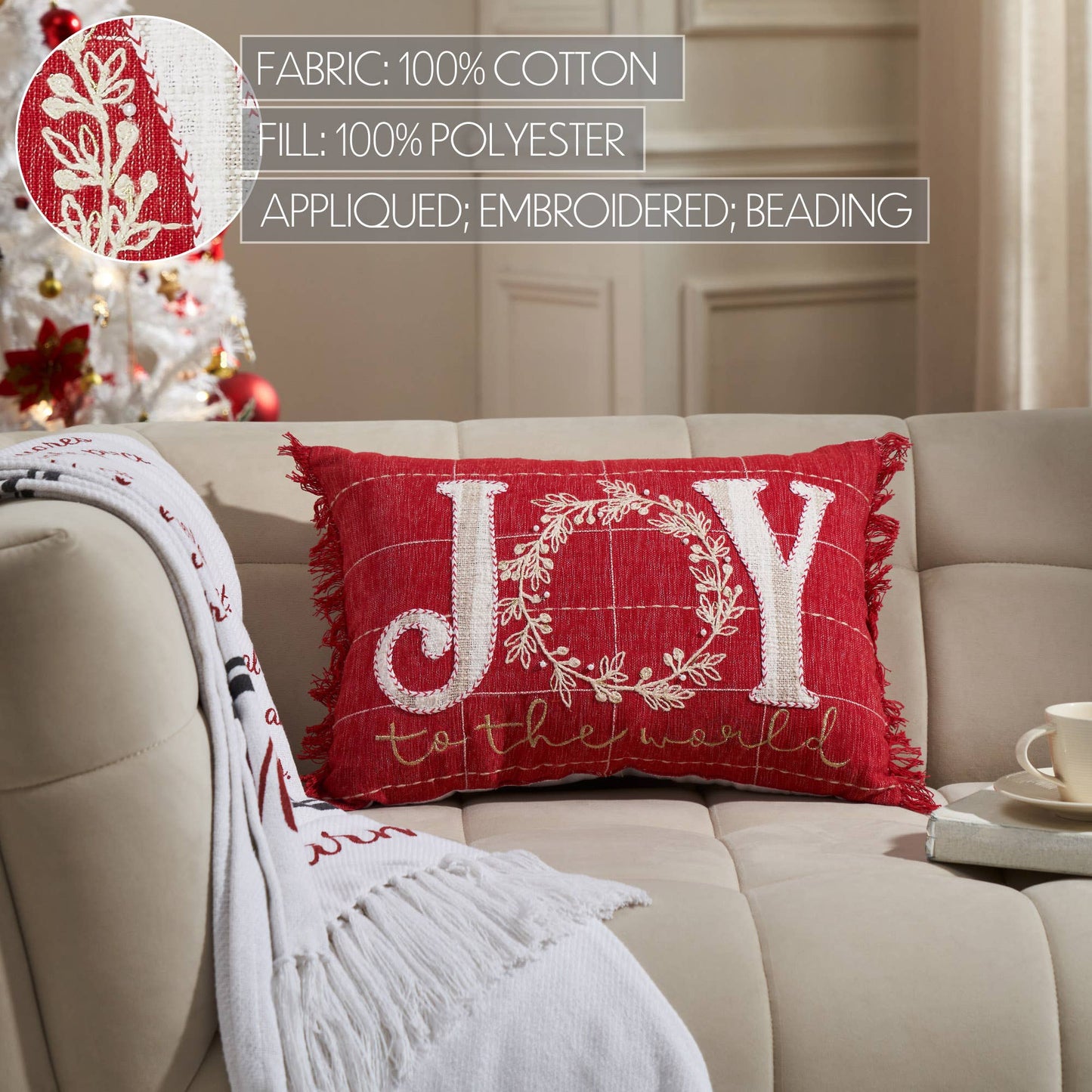 Joy to the World Fringed Pillow 14x20
