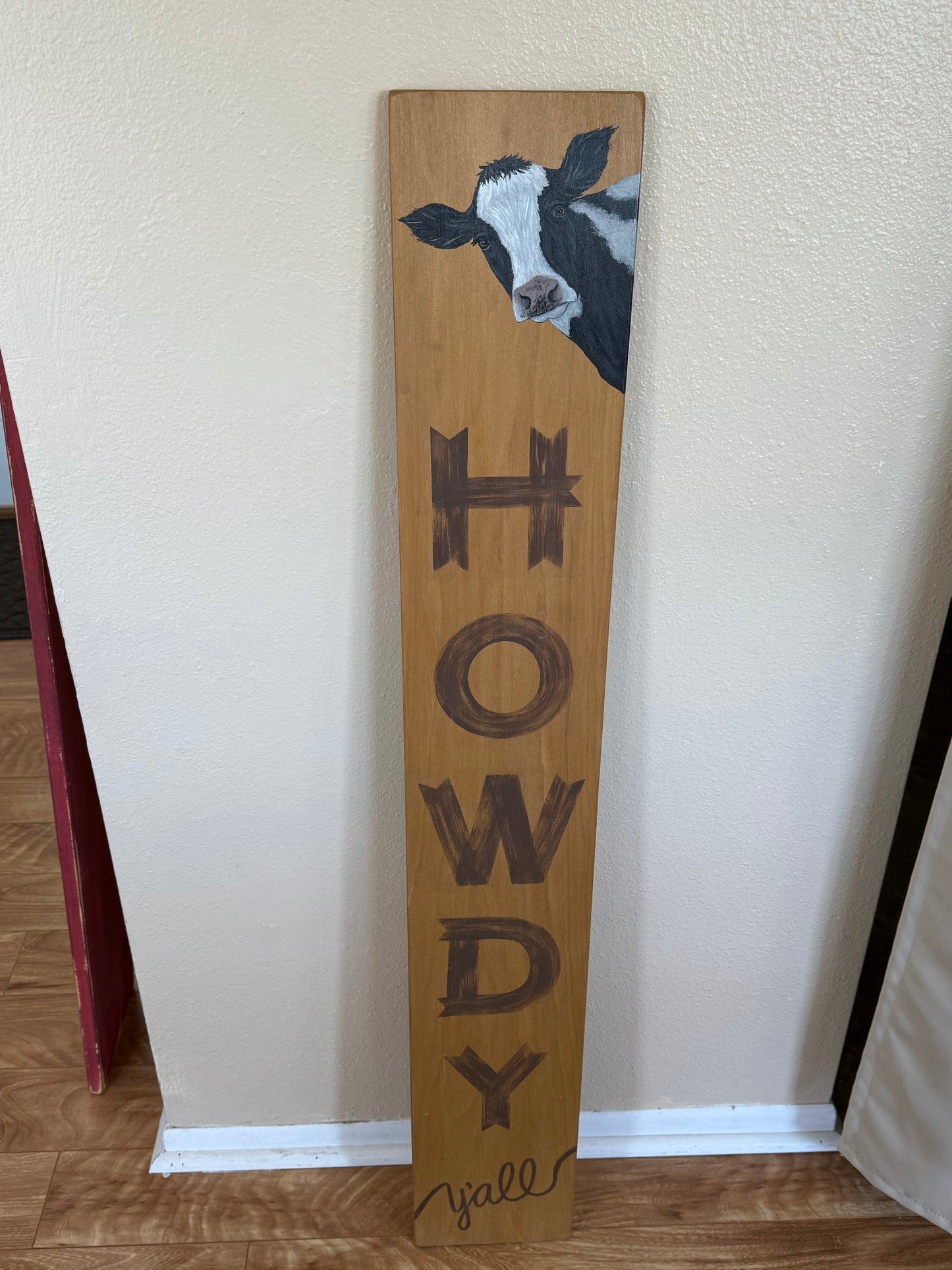 Painted Cow Howdy Door Sign