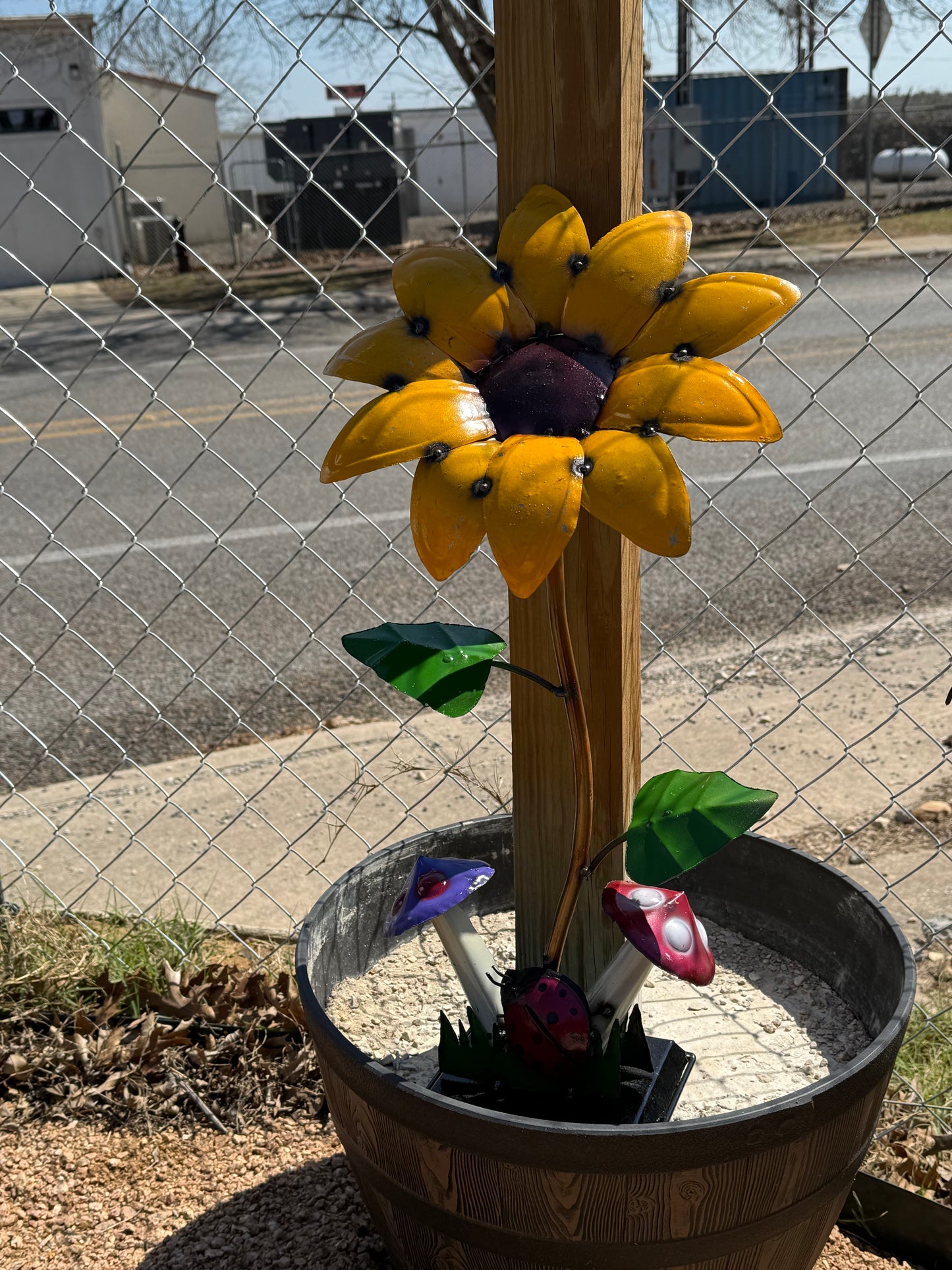 Sunflower with Mushrooms Metal Art