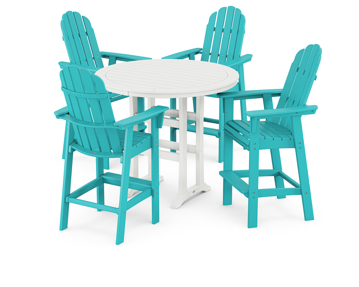 POLYWOOD® Vineyard Curveback Adirondack 5-Piece Nautical Trestle Bar Set