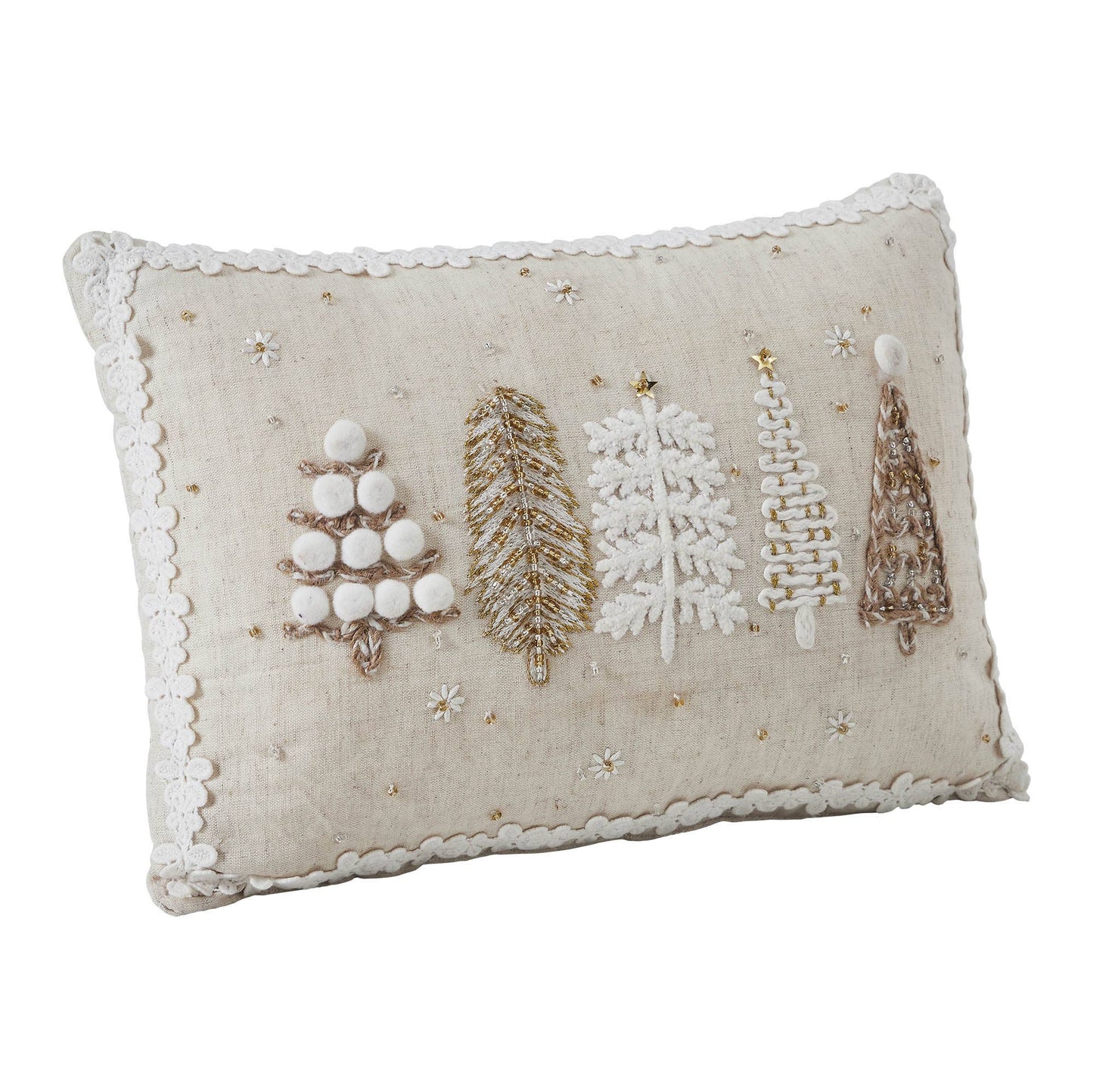 Christmas Trees White Pillow 14x10