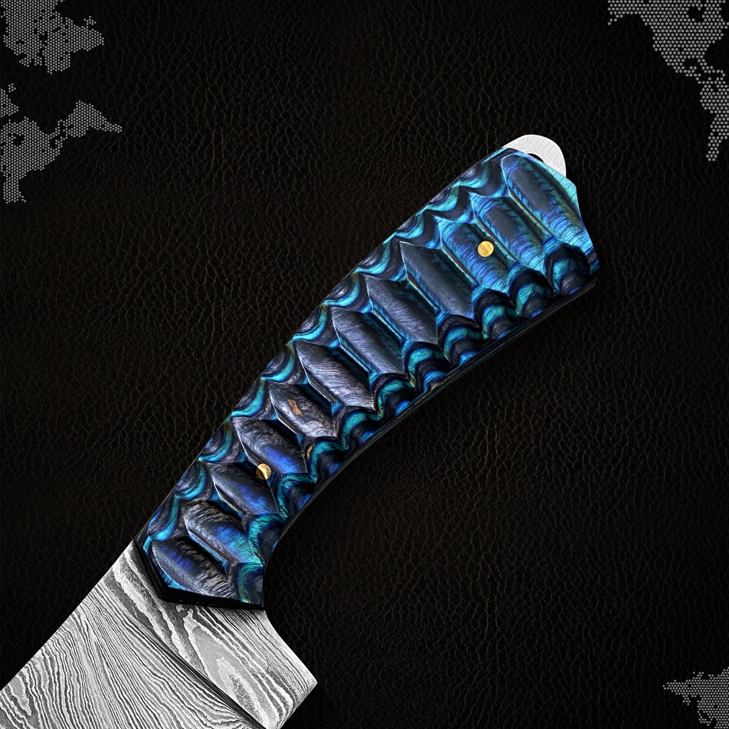 8.25" Handmade damascus Cleaver knife with leather sheath