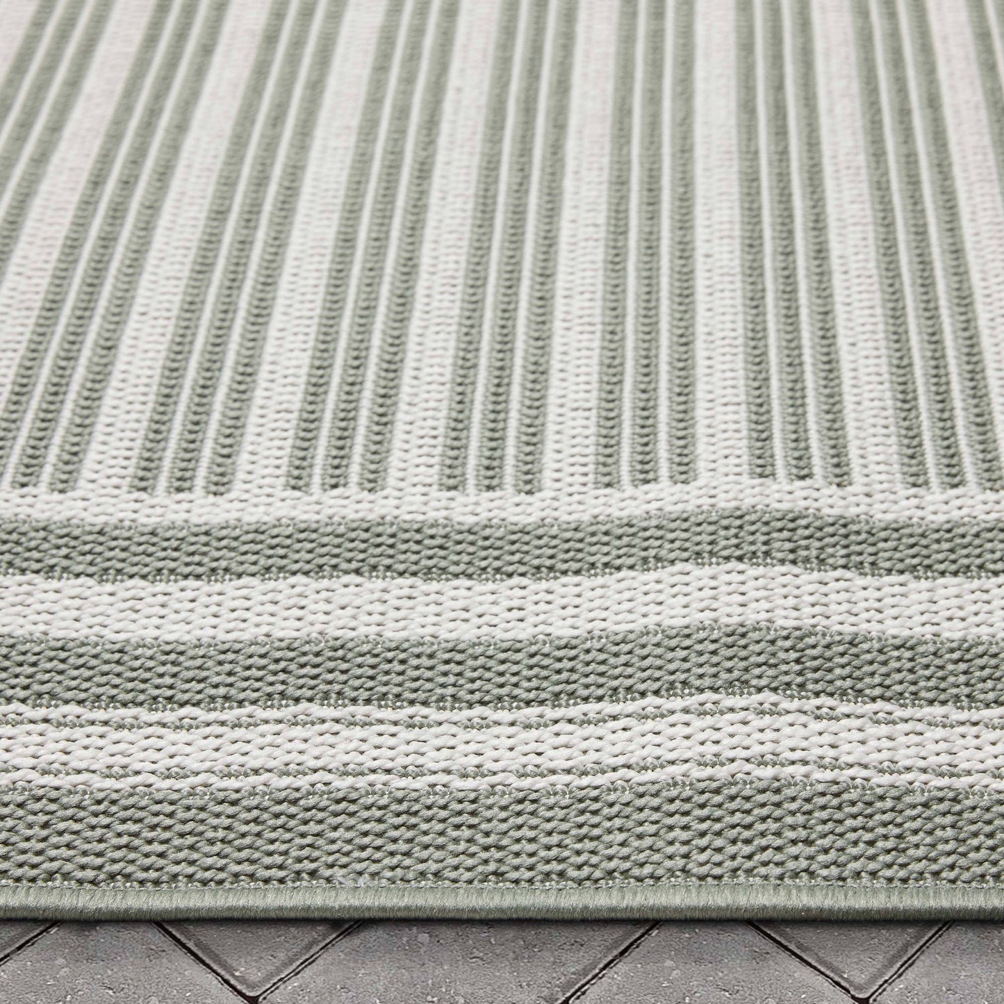 Frankie Modern Stripes Indoor/Outdoor Green Textured Rug