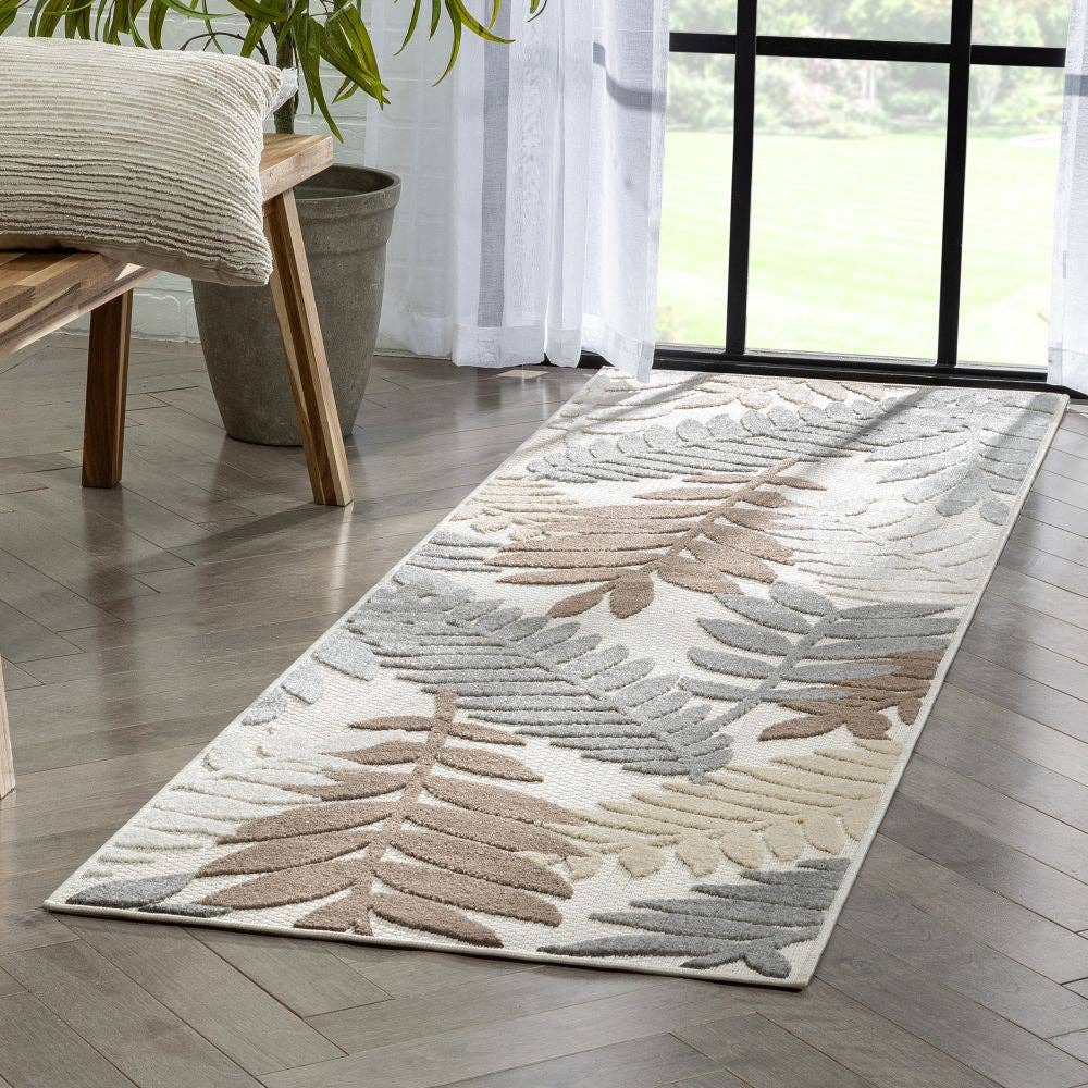 Mariah Modern Floral Indoor/Outdoor Ivory High-Low Rug