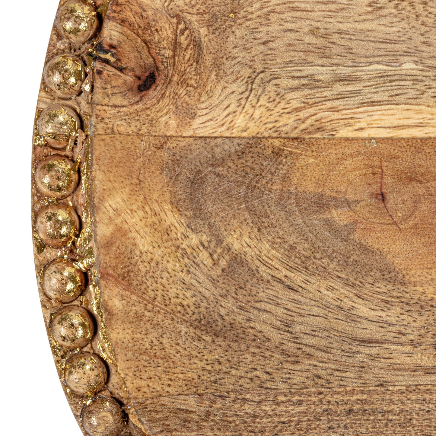 Hand-Carved Mango Wood Tray w/ Gold Wood Beads