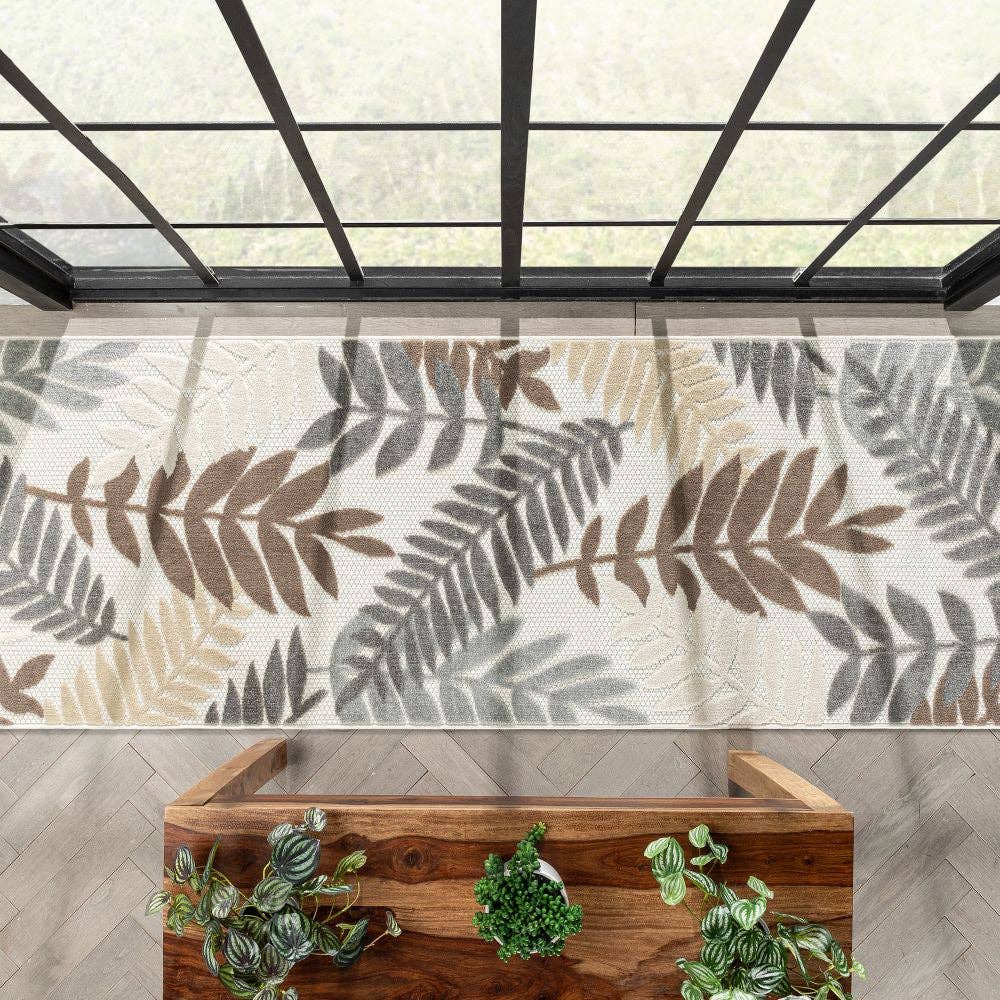 Mariah Modern Floral Indoor/Outdoor Ivory High-Low Rug