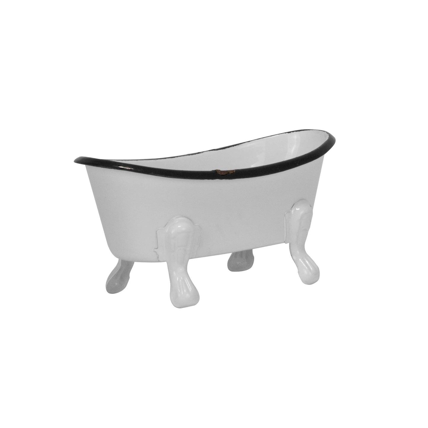 Black Distressed Rim White Enamel Bathtub Soap Dish