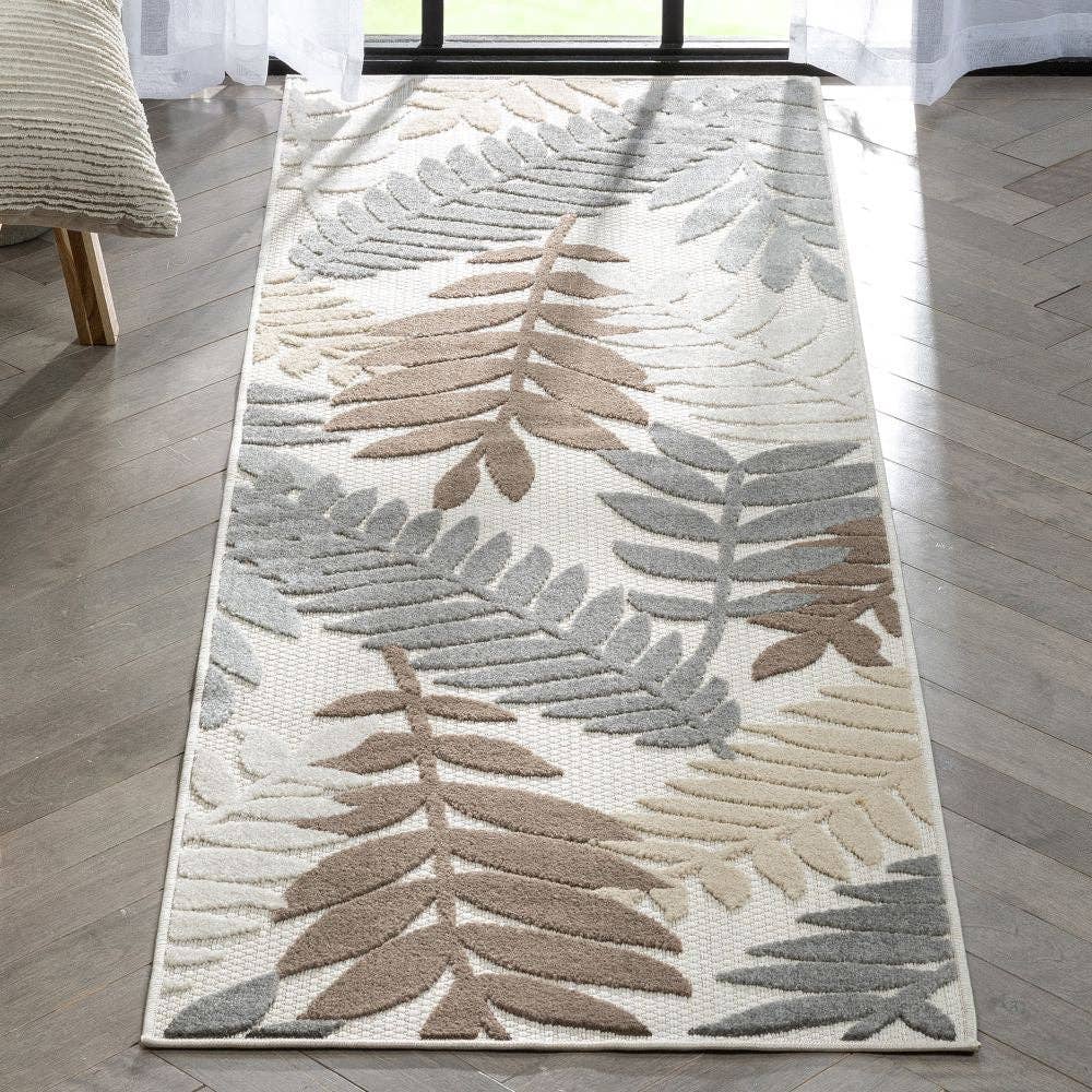Mariah Modern Floral Indoor/Outdoor Ivory High-Low Rug