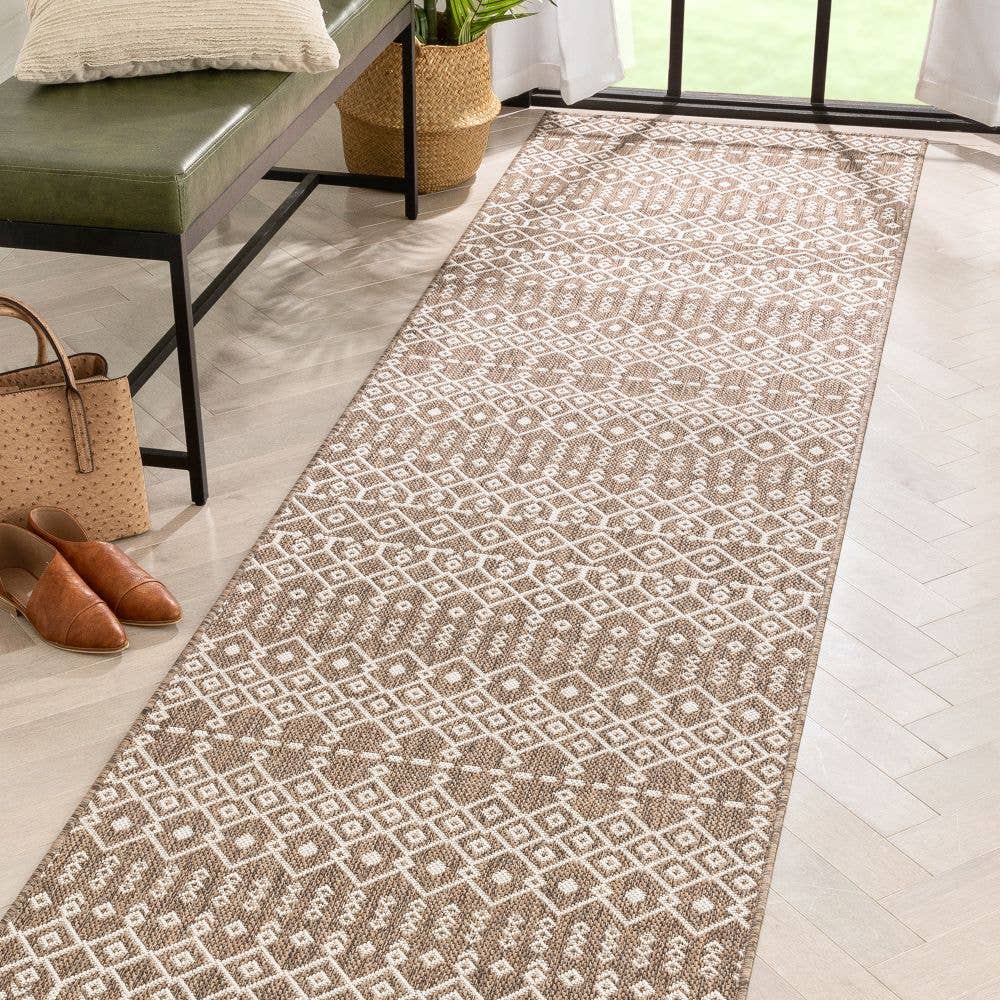 Nord Moroccan Tribal Indoor Outdoor Taupe Flatweave Rug