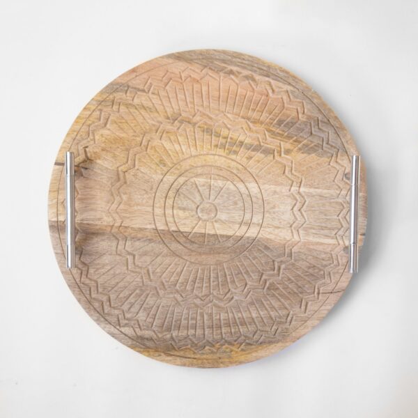 13" Carved Tray w/ Wood Handles