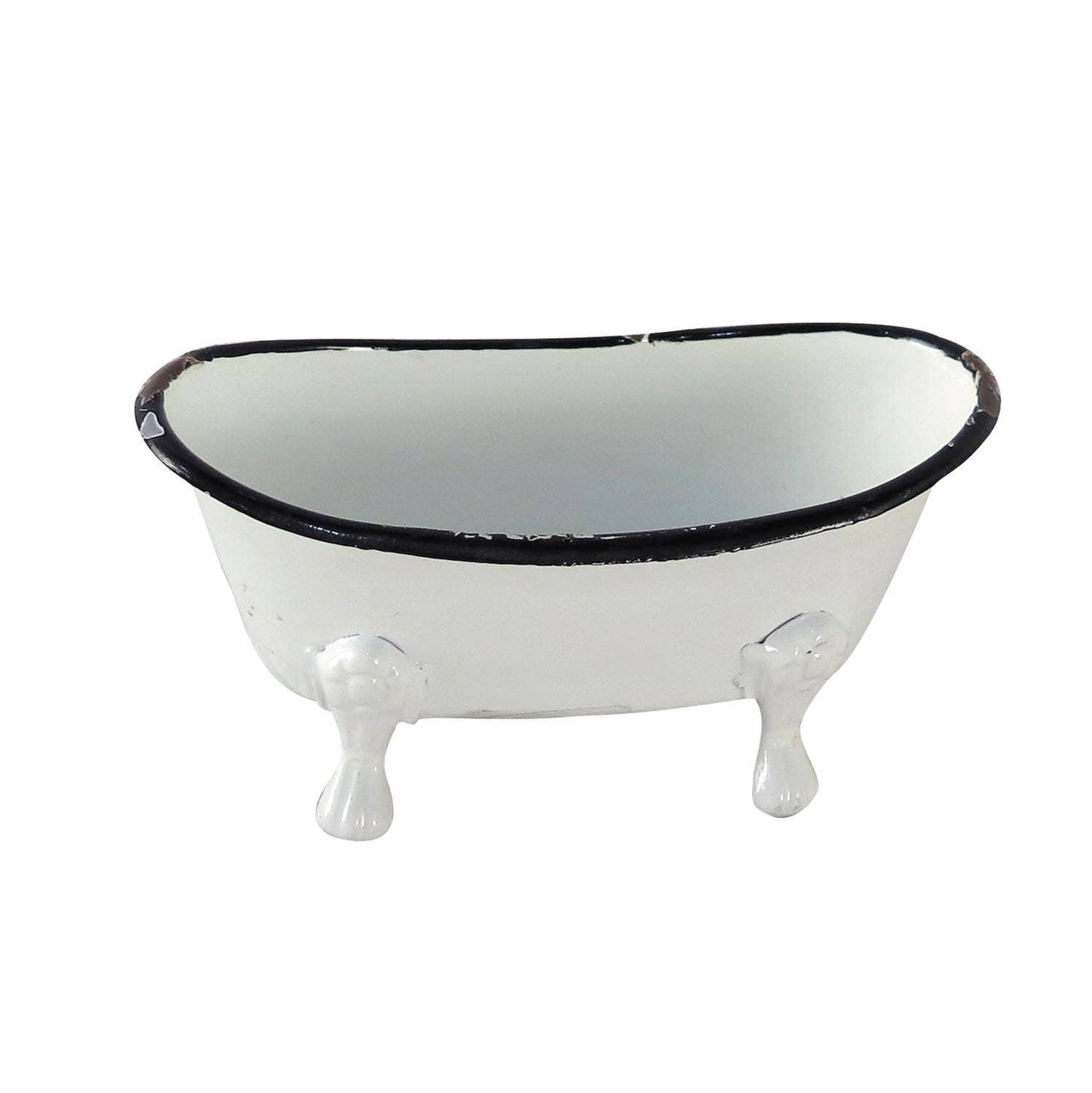 Black Distressed Rim White Enamel Bathtub Soap Dish