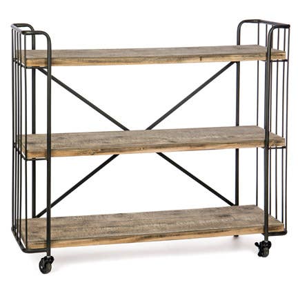 Industrial Wood 3 Shelf Stand with Wheels