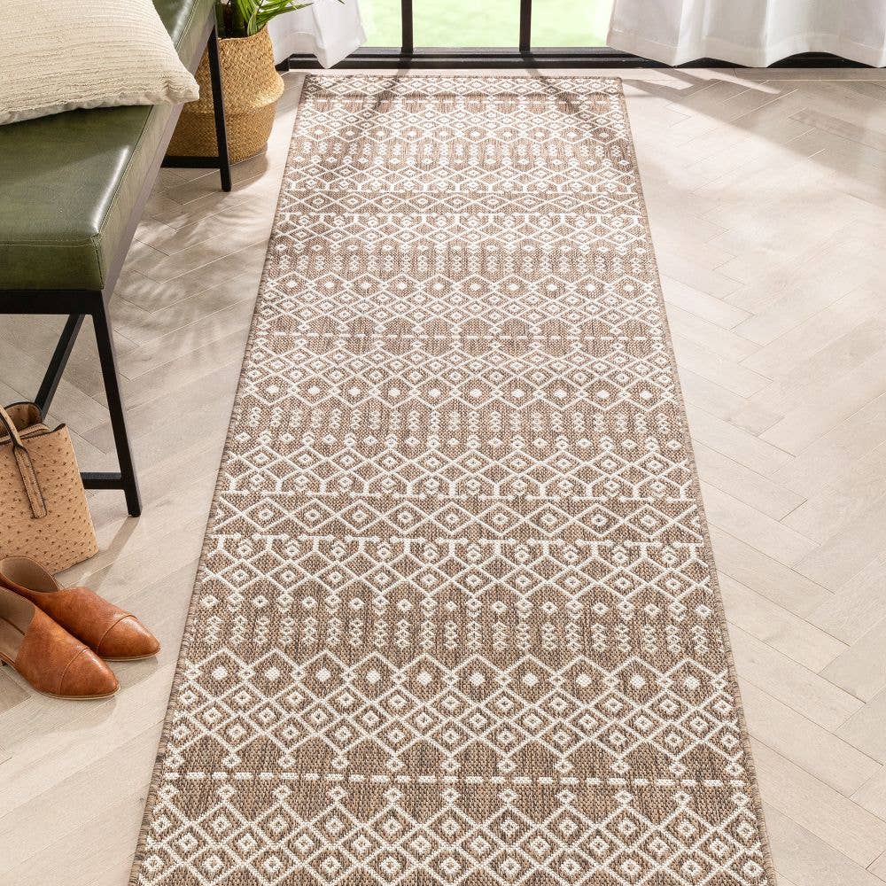 Nord Moroccan Tribal Indoor Outdoor Taupe Flatweave Rug