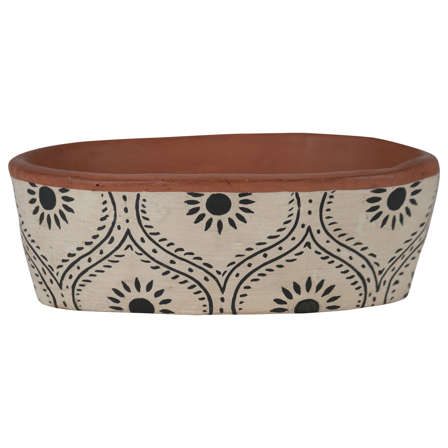 Jenica Oval Terracotta Planter, Hand Painted Floral