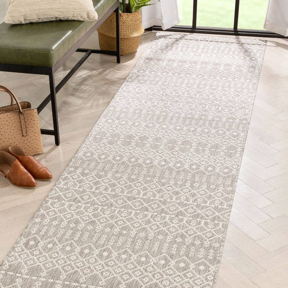 Nord Moroccan Tribal Indoor Outdoor Light Grey Flatweave Rug