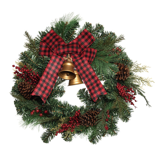 Christmas Pinecone Wreath with Bells & Bow