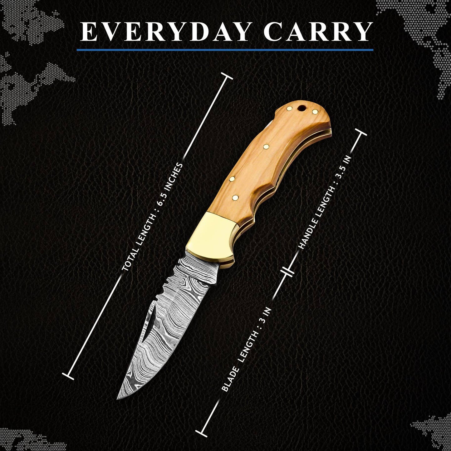 6.5" Handmade damascus folding knife, Pocket Knife