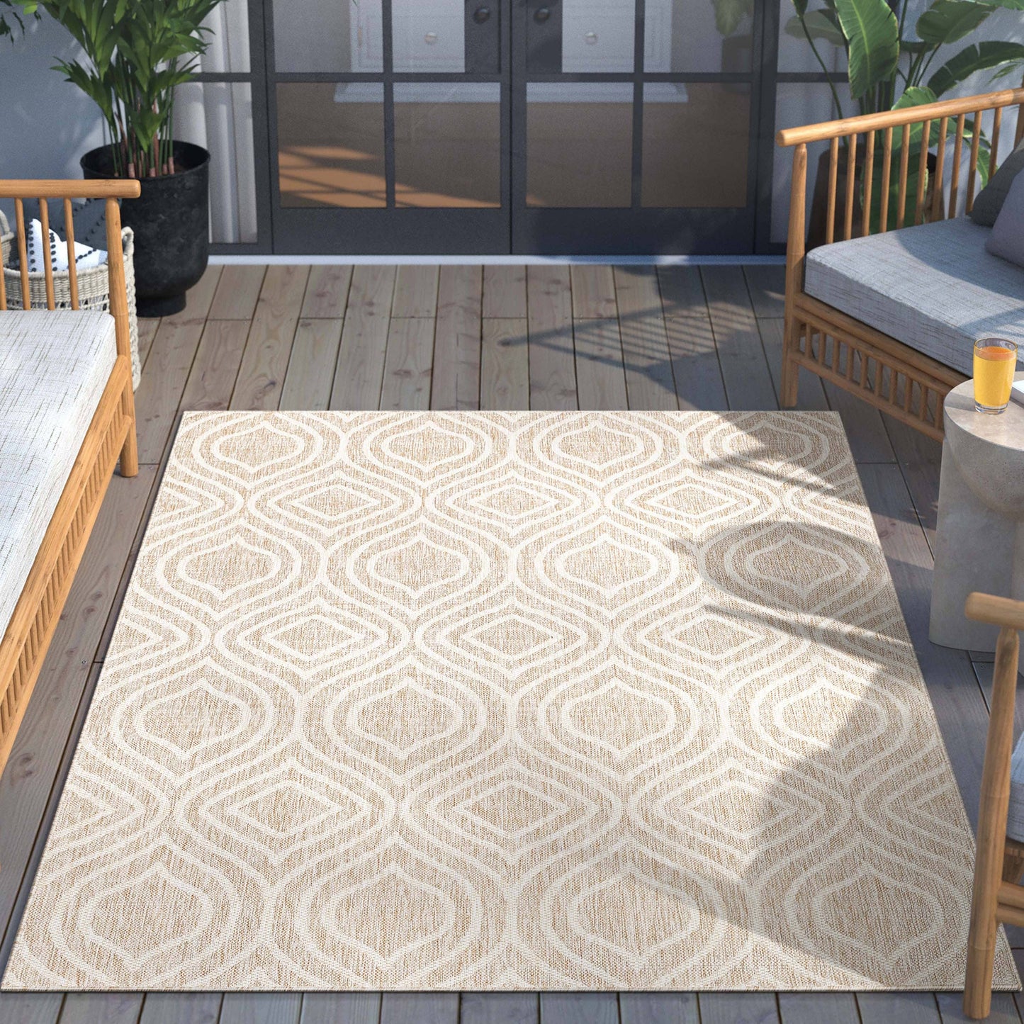 Ludo Lattice Trellis Indoor/Outdoor Beige Textured Rug