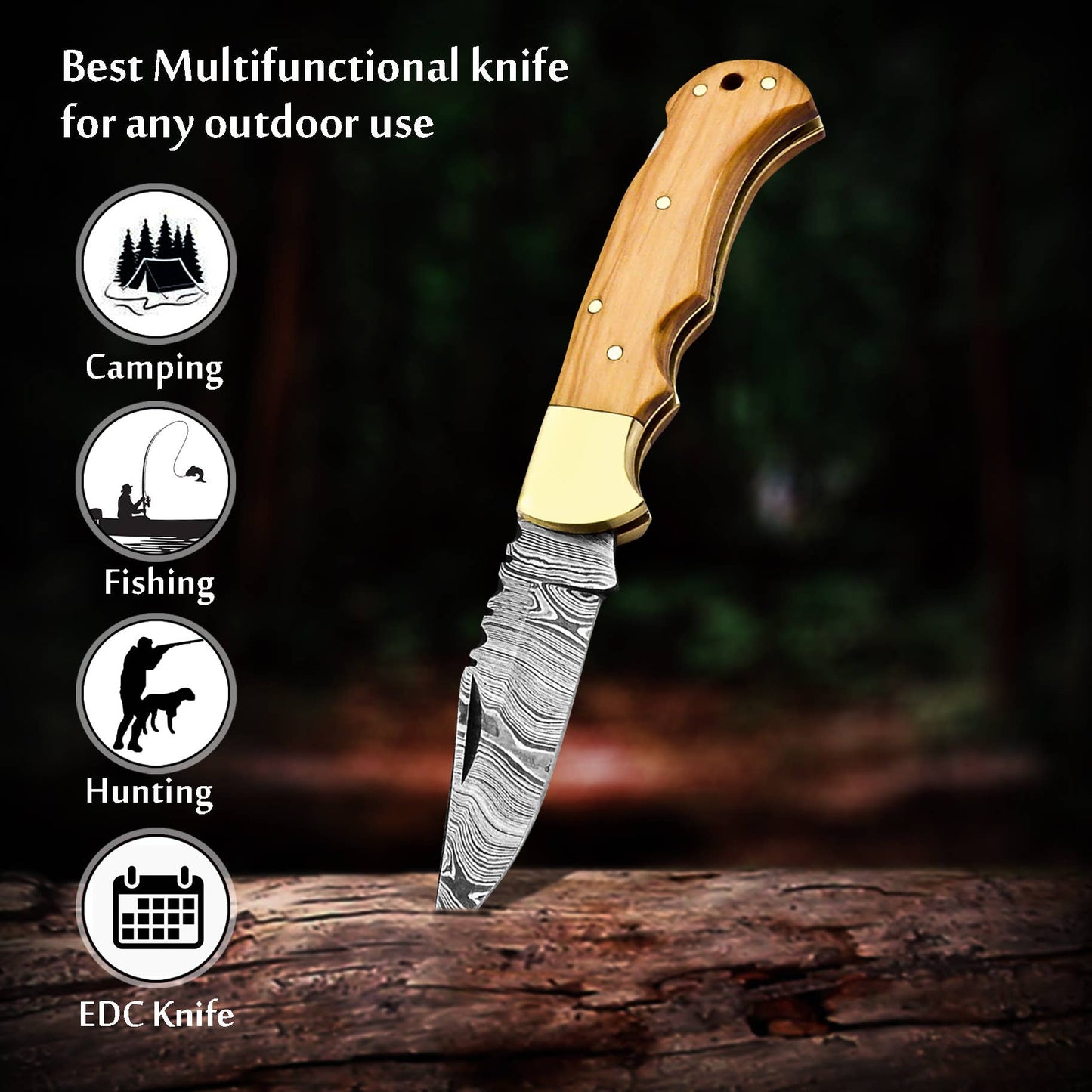 6.5" Handmade damascus folding knife, Pocket Knife