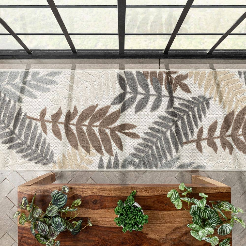 Mariah Modern Floral Indoor/Outdoor Ivory High-Low Rug
