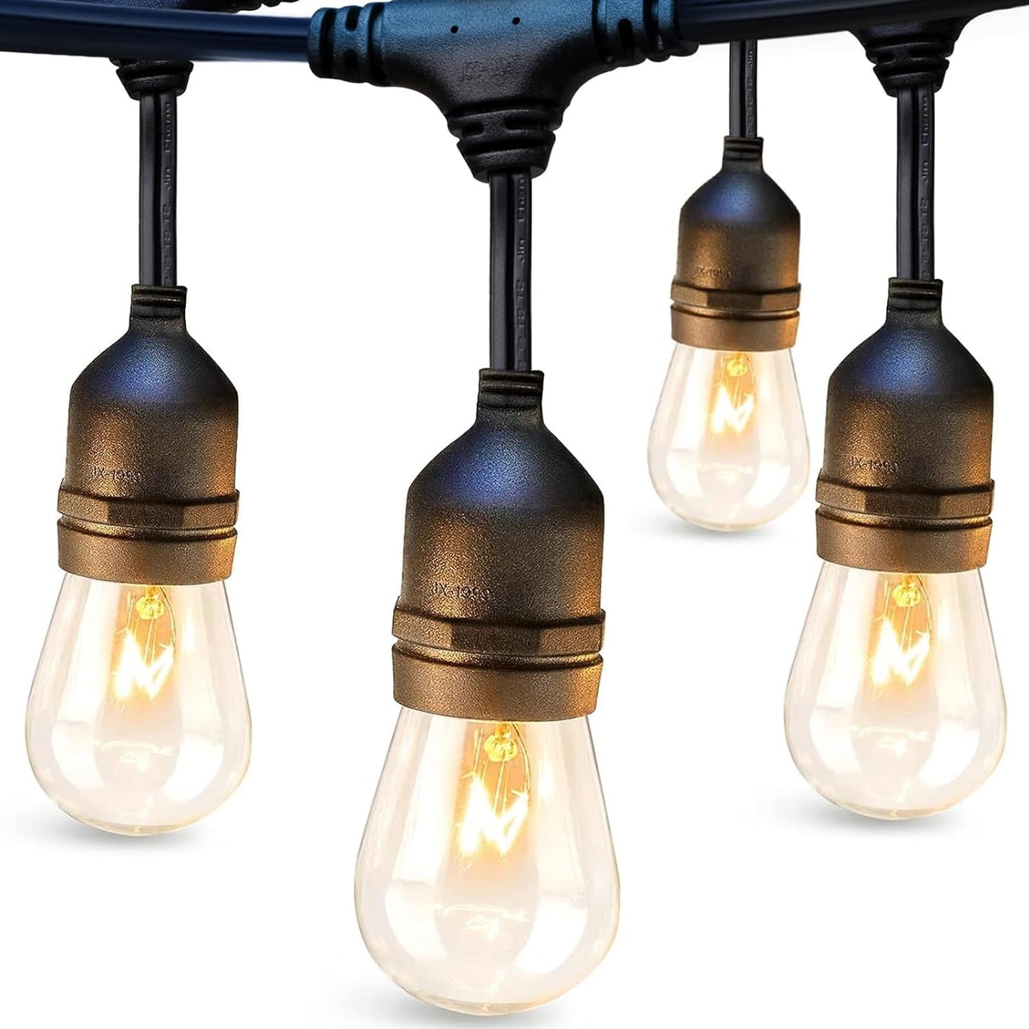 48 FT Outdoor String Lights Commercial Grade Weatherproof Strand, 18 Edison Vintage Bulbs, 15 Hanging Sockets (3 Spare Bulbs), ETL Listed Heavy-Duty