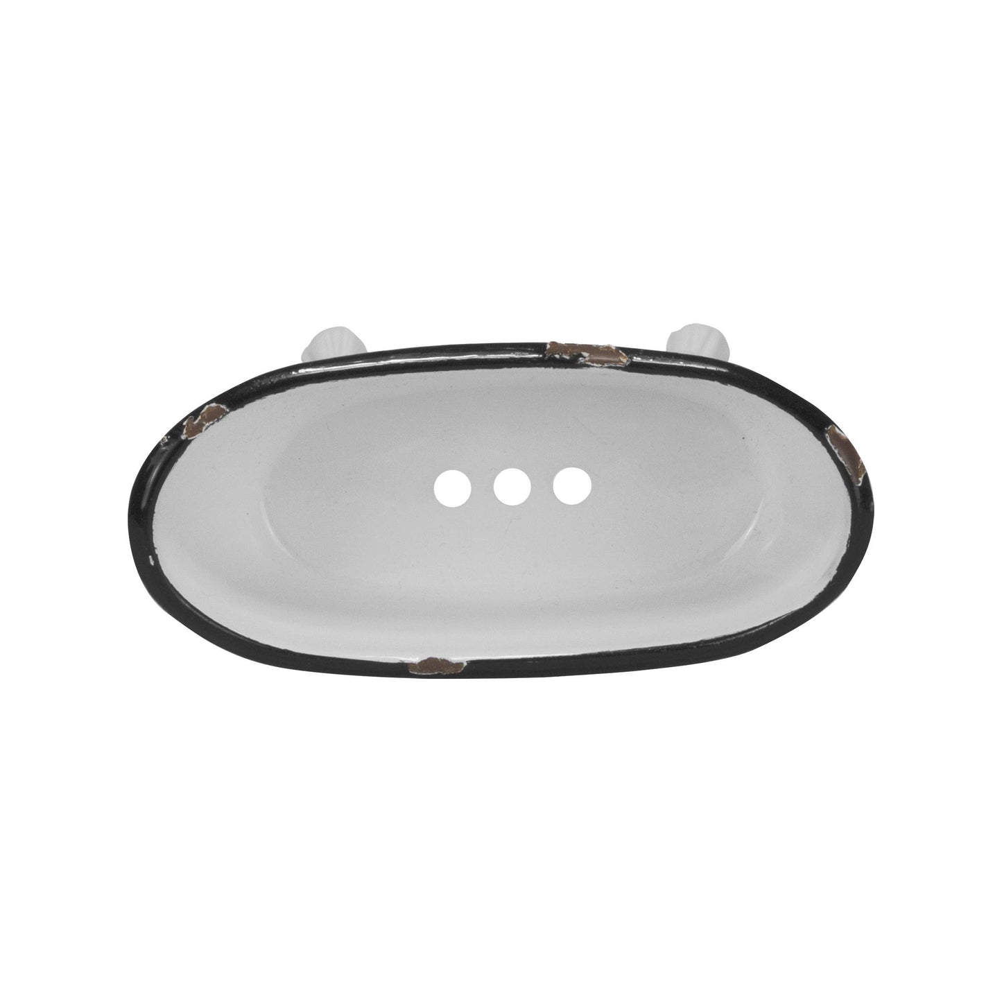 Black Distressed Rim White Enamel Bathtub Soap Dish