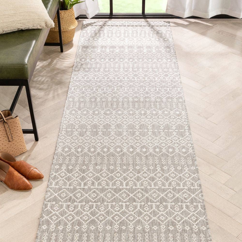 Nord Moroccan Tribal Indoor Outdoor Light Grey Flatweave Rug