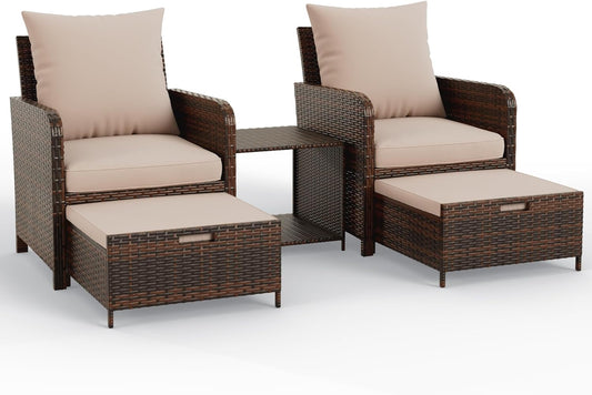 Outdoor Patio Chair Set with Ottomans, Side Table