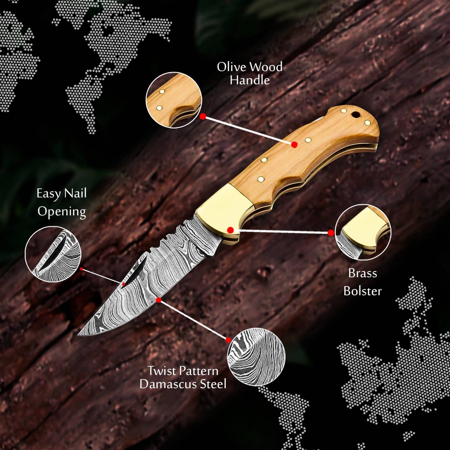 6.5" Handmade damascus folding knife, Pocket Knife