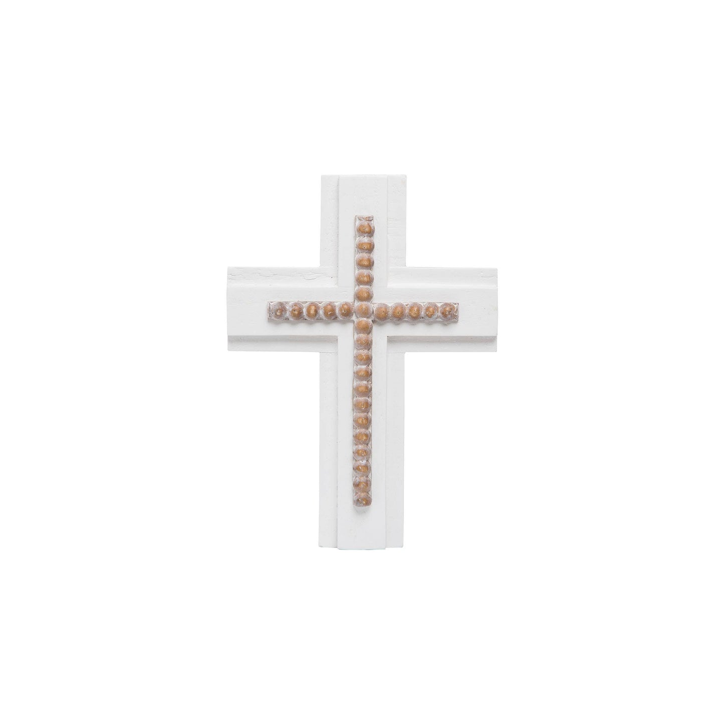 White Wood and Natural Bead Easter Wall Cross