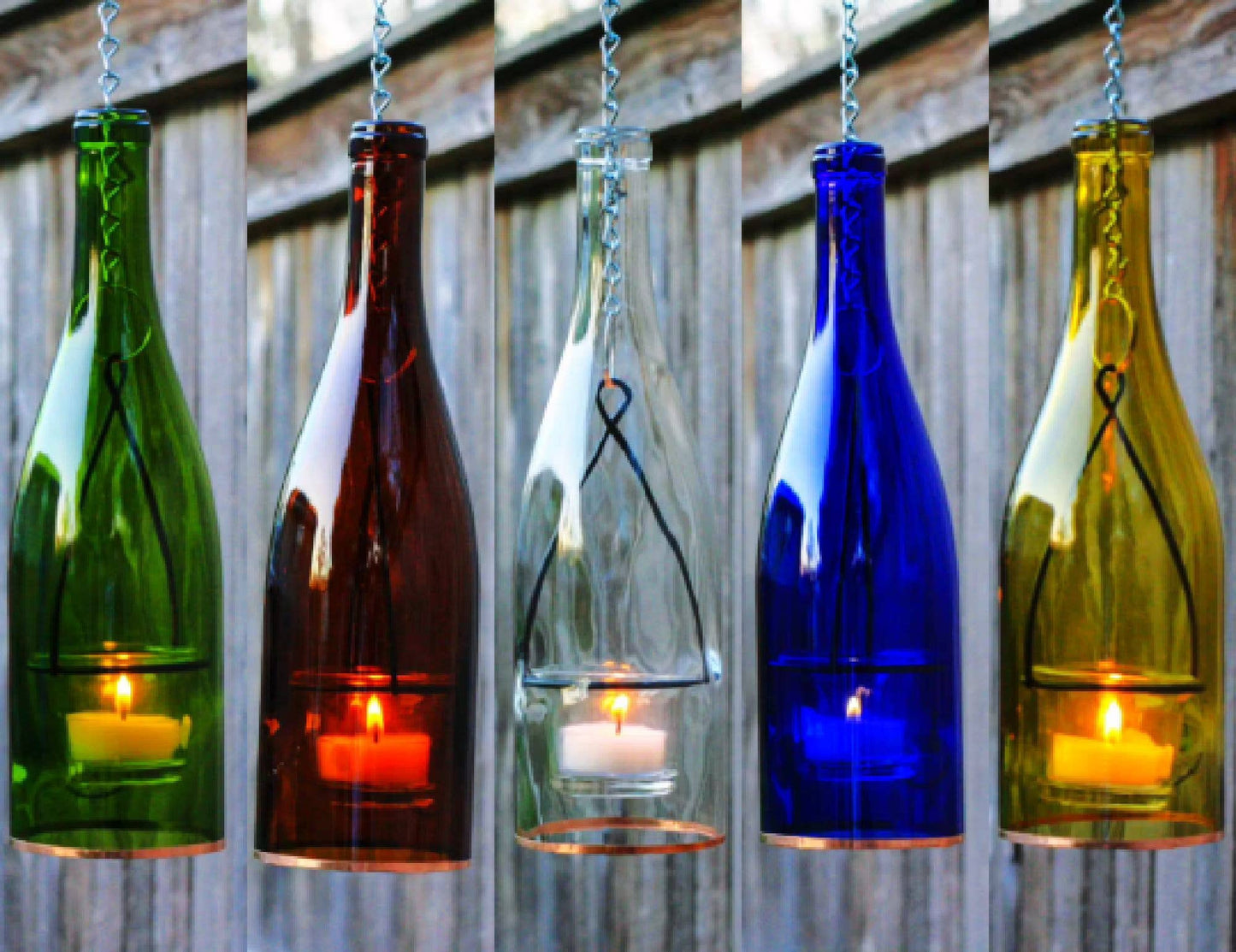 Glass Wine Bottle Hanging Lantern with Votive Candle Holder