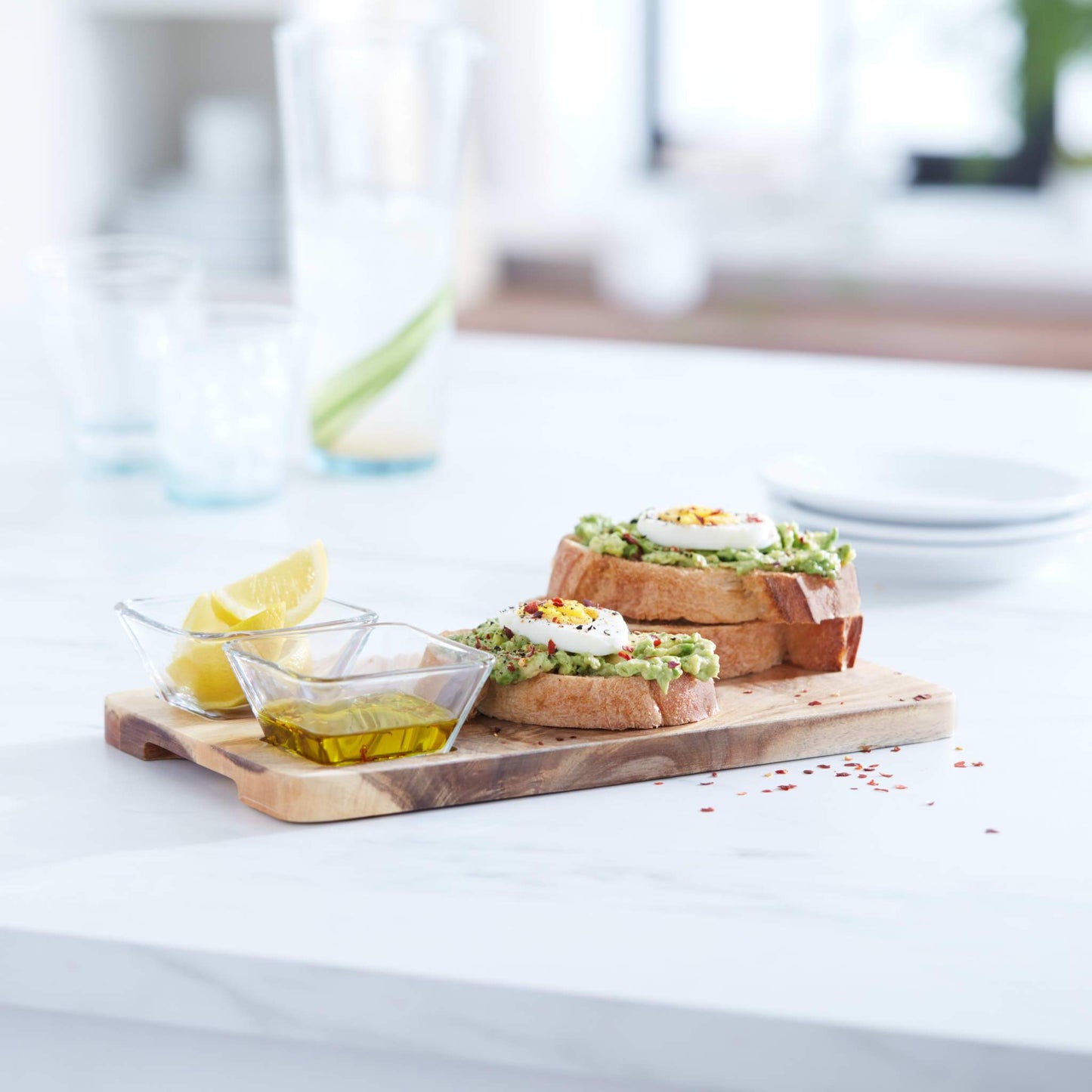 Acaciawood Glass Dipping Bowl Set with Wood Board