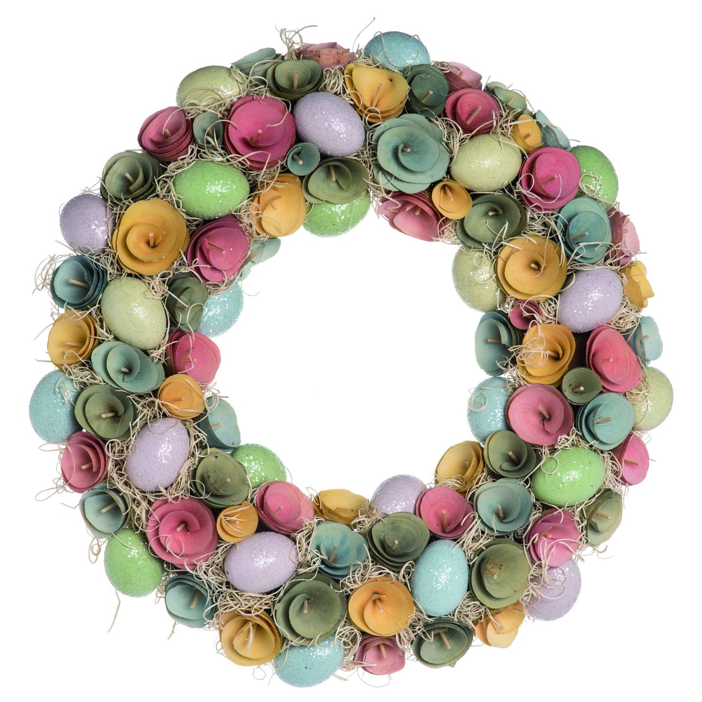 17 in. Multicolor Wood Easter Rosette Egg Wreath