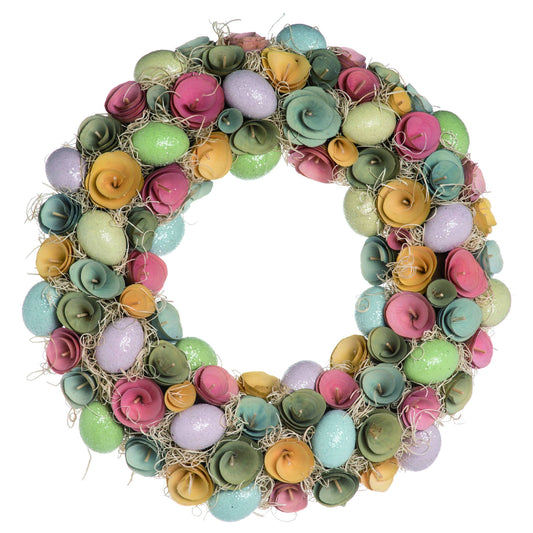 17 in. Multicolor Wood Easter Rosette Egg Wreath