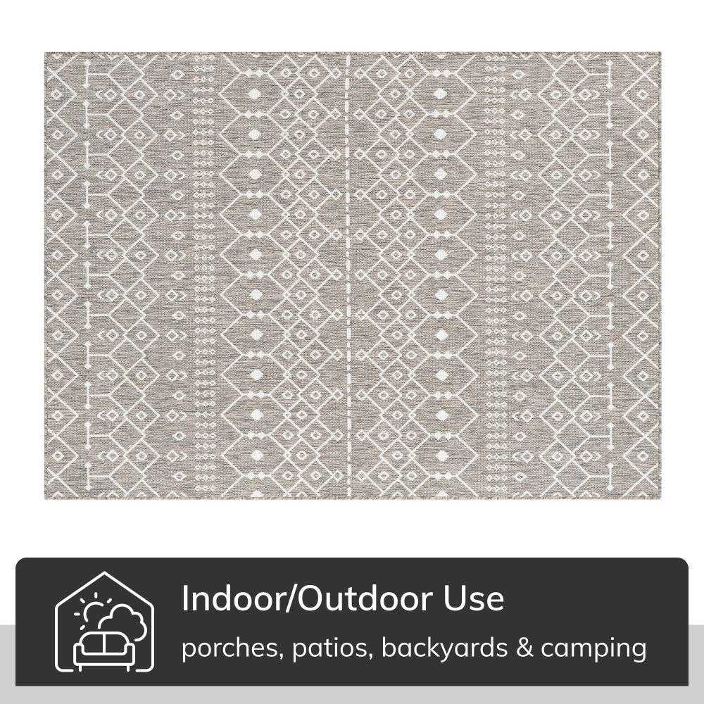 Nord Moroccan Tribal Indoor Outdoor Light Grey Flatweave Rug