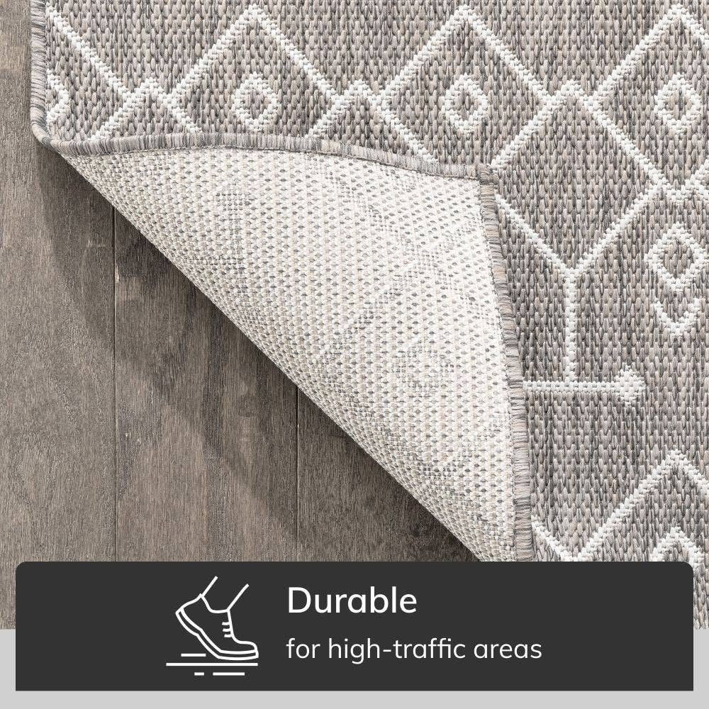 Nord Moroccan Tribal Indoor Outdoor Light Grey Flatweave Rug