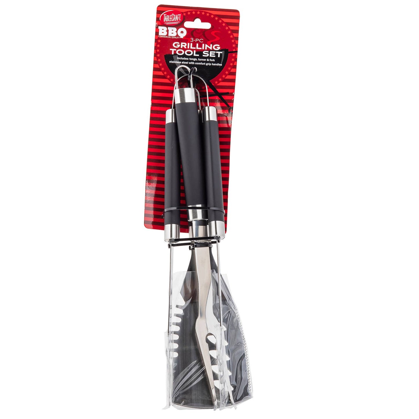 Black Grilling Tools Set, Includes Tongs, Turner & Fork