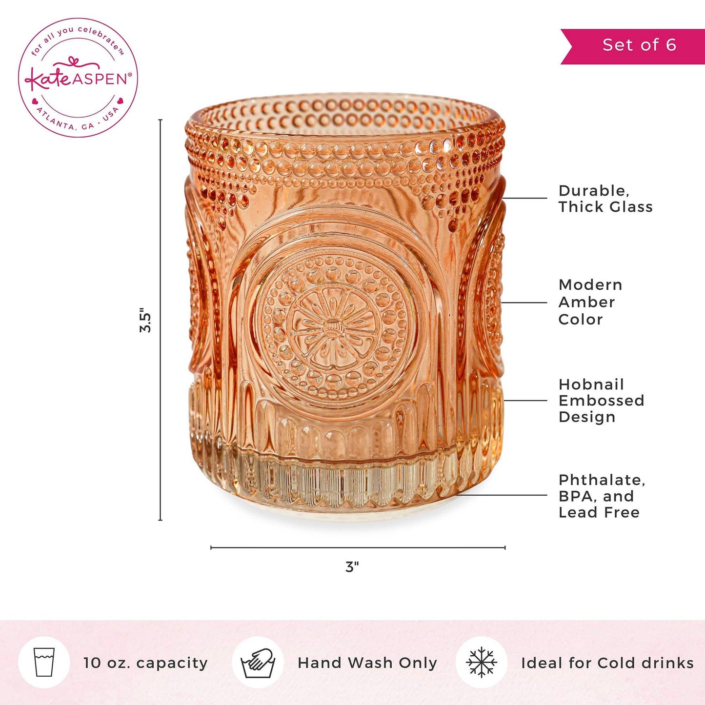 10 oz. Ribbed Retro Arch Floral Rose Gold Drinking Glasses