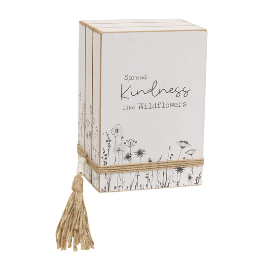 Spread Kindness Like Wildflowers Wooden Book Stack